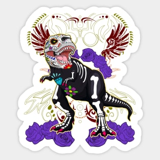 Day of Dead Sugar Skull T-Rex Halloween Dinosaur Sticker